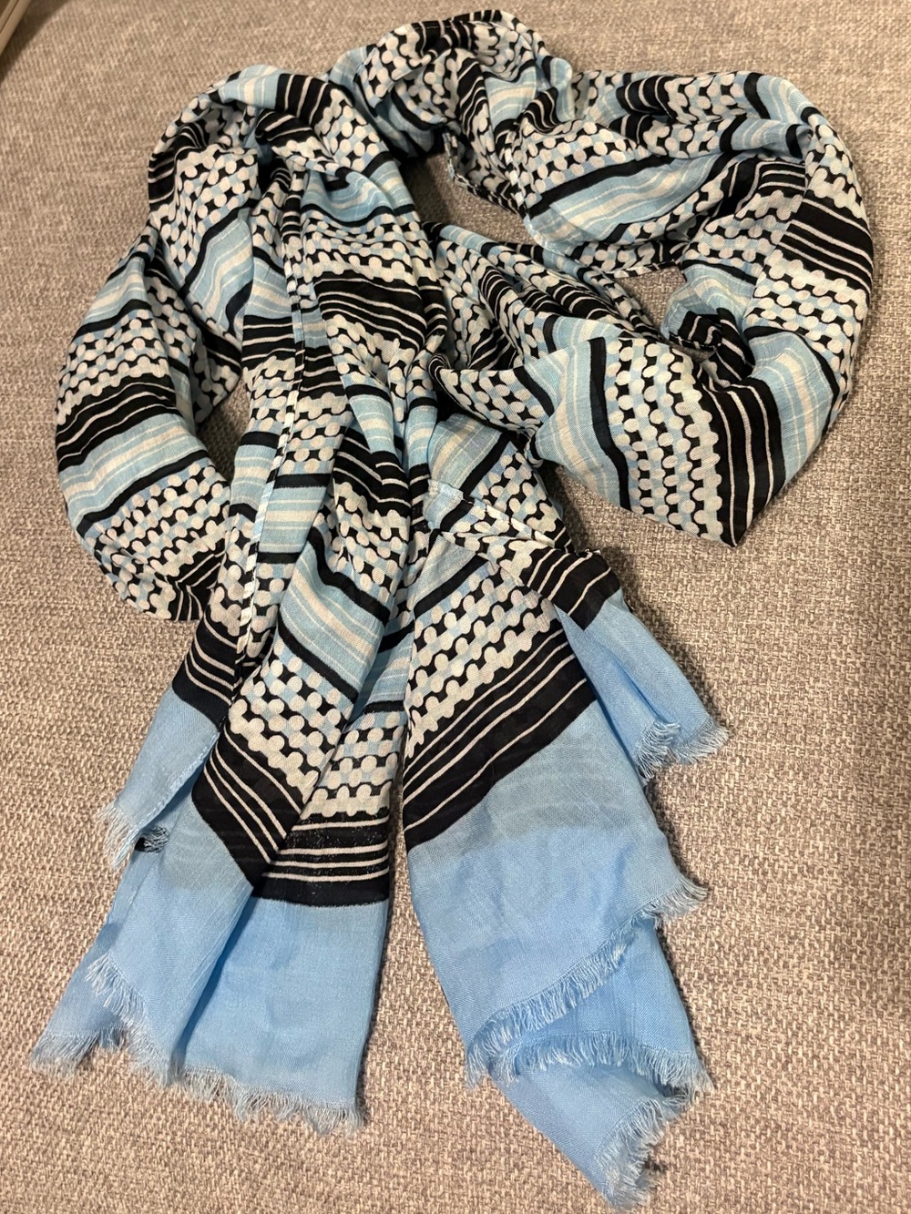 Talbots Light Blue, Black and Cream Patterned Women's Scarf